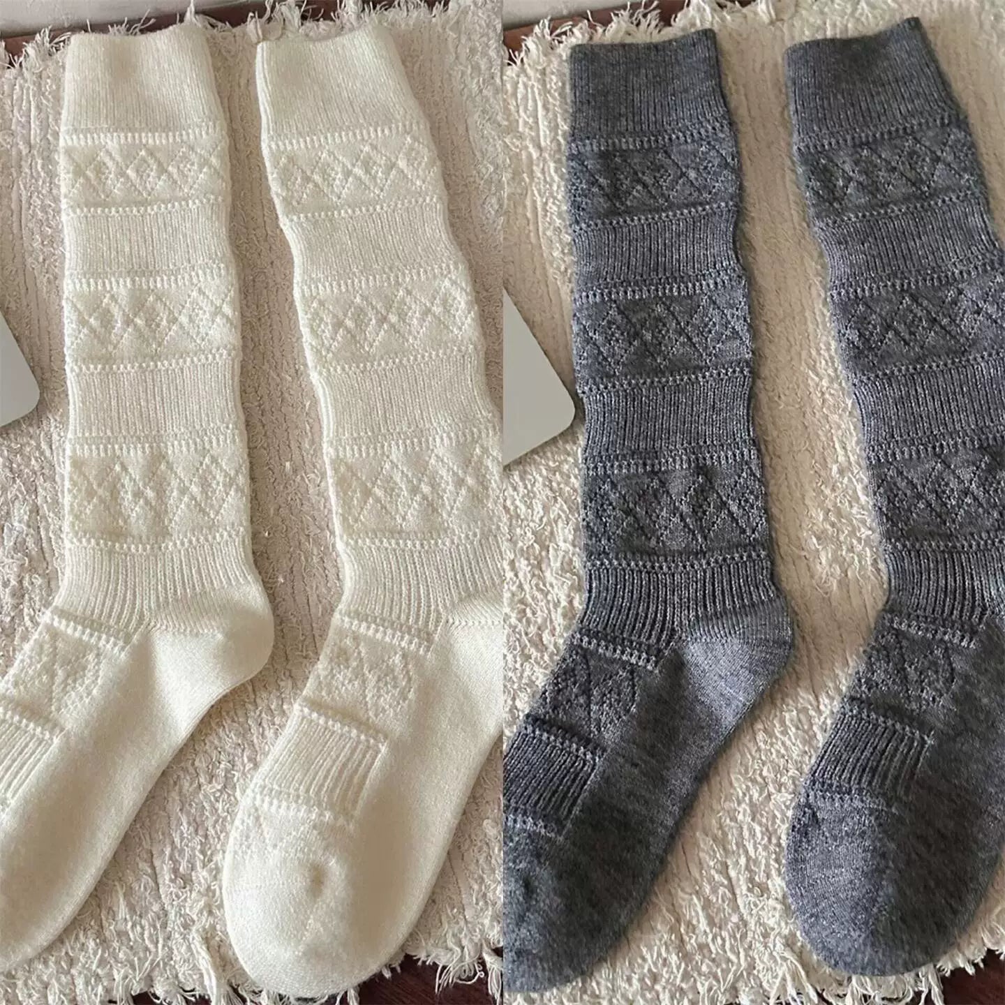 Findszx | Textured Diamond-Pattern Calf Socks for Women, Soft Knit Design, Autumn & Winter Daily Wear