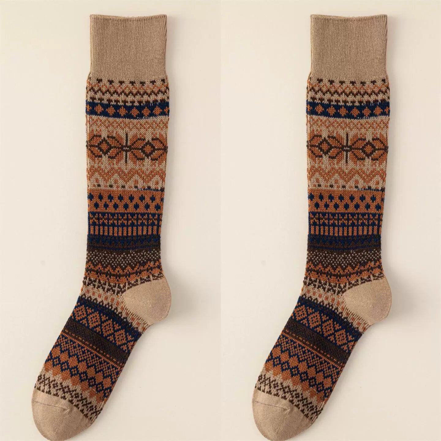 Findszx | Women’s Double-Knit Calf Cotton Socks in Warm Neutral Tones for Autumn & Winter Wear