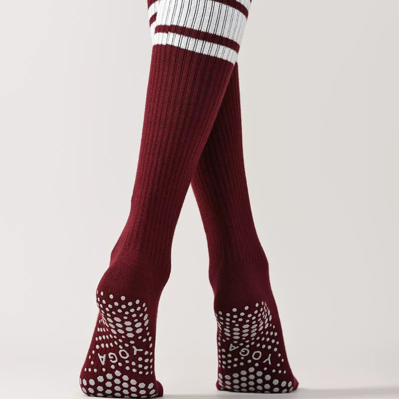 Findszx | Long Five-Toe Calf Socks for Women, Deep Red Tone, Yoga & Pilates Active Wear Style