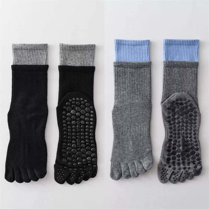 Findszx | Women’s Mid-Calf Five-Toe Yoga Socks with Grip for Pilates, Dance & Indoor Training