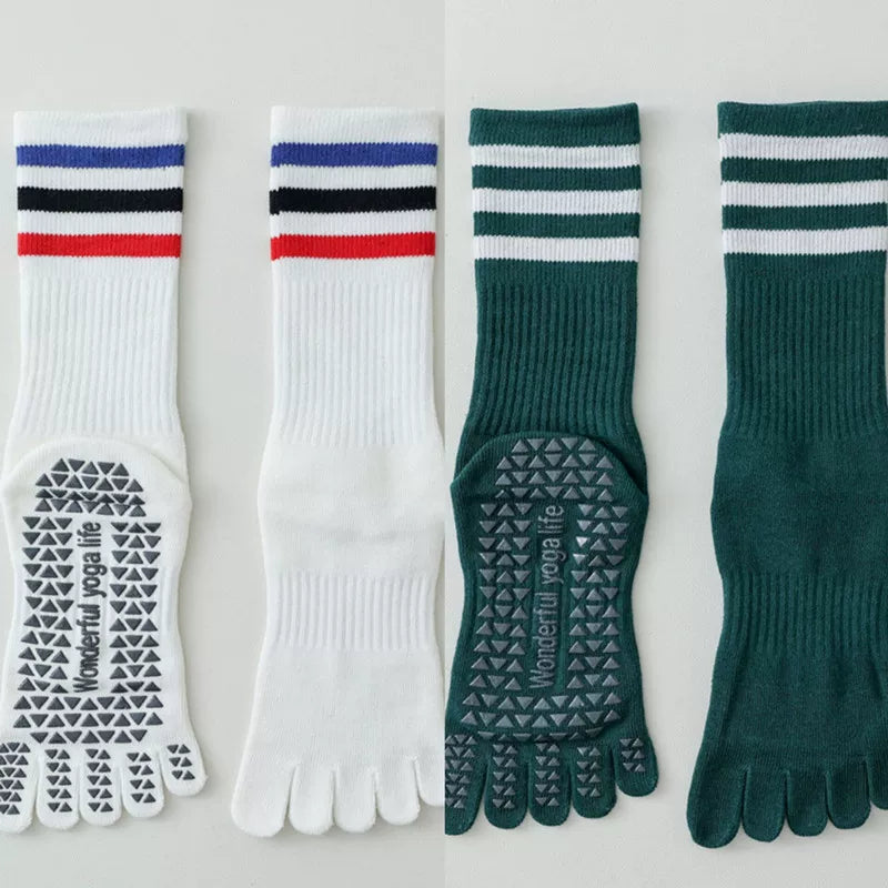 Findszx | Women’s Mid-Calf Split-Toe Five-Toe Cotton Yoga Socks with Grip for Pilates & Indoor Fitness