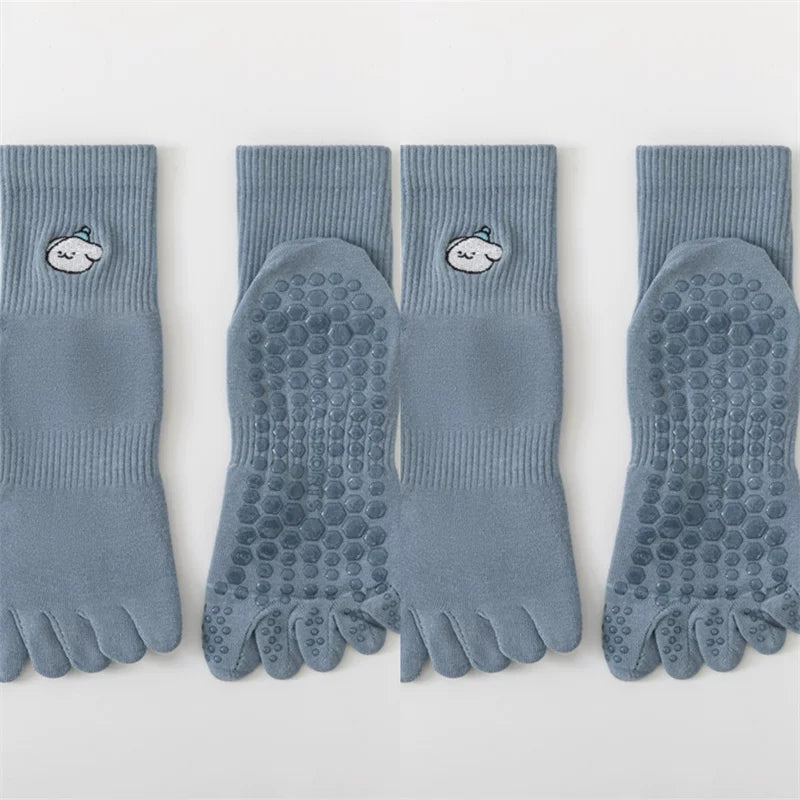 Findszx | Women’s Mid-Calf Five-Toe Cotton Yoga Socks with Grip for Pilates & Indoor Training