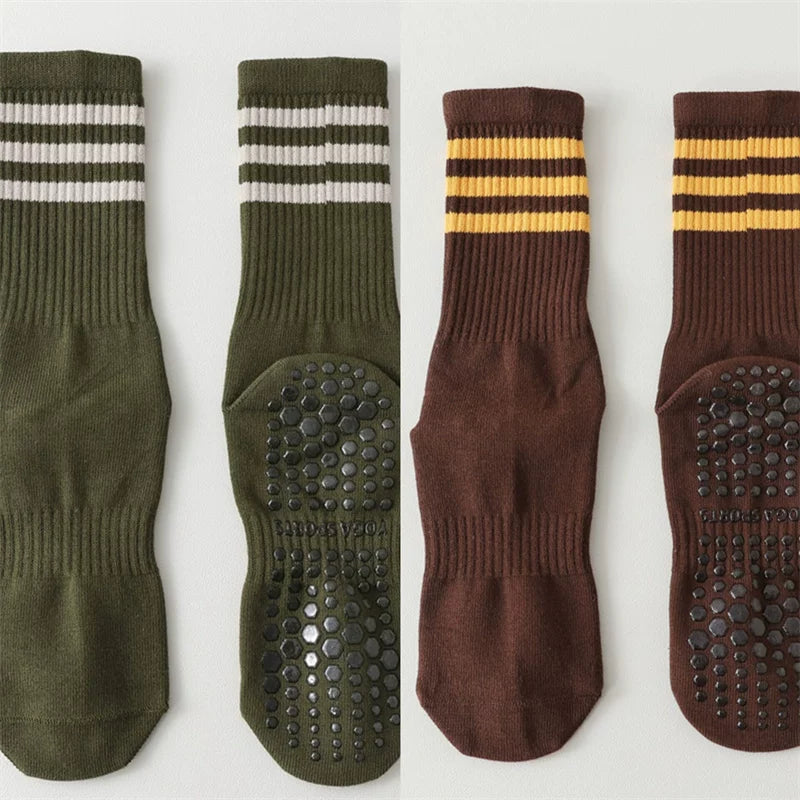 Findszx | Women’s Striped Mid-Calf Yoga Socks with Grip for Pilates, Barre & Indoor Training