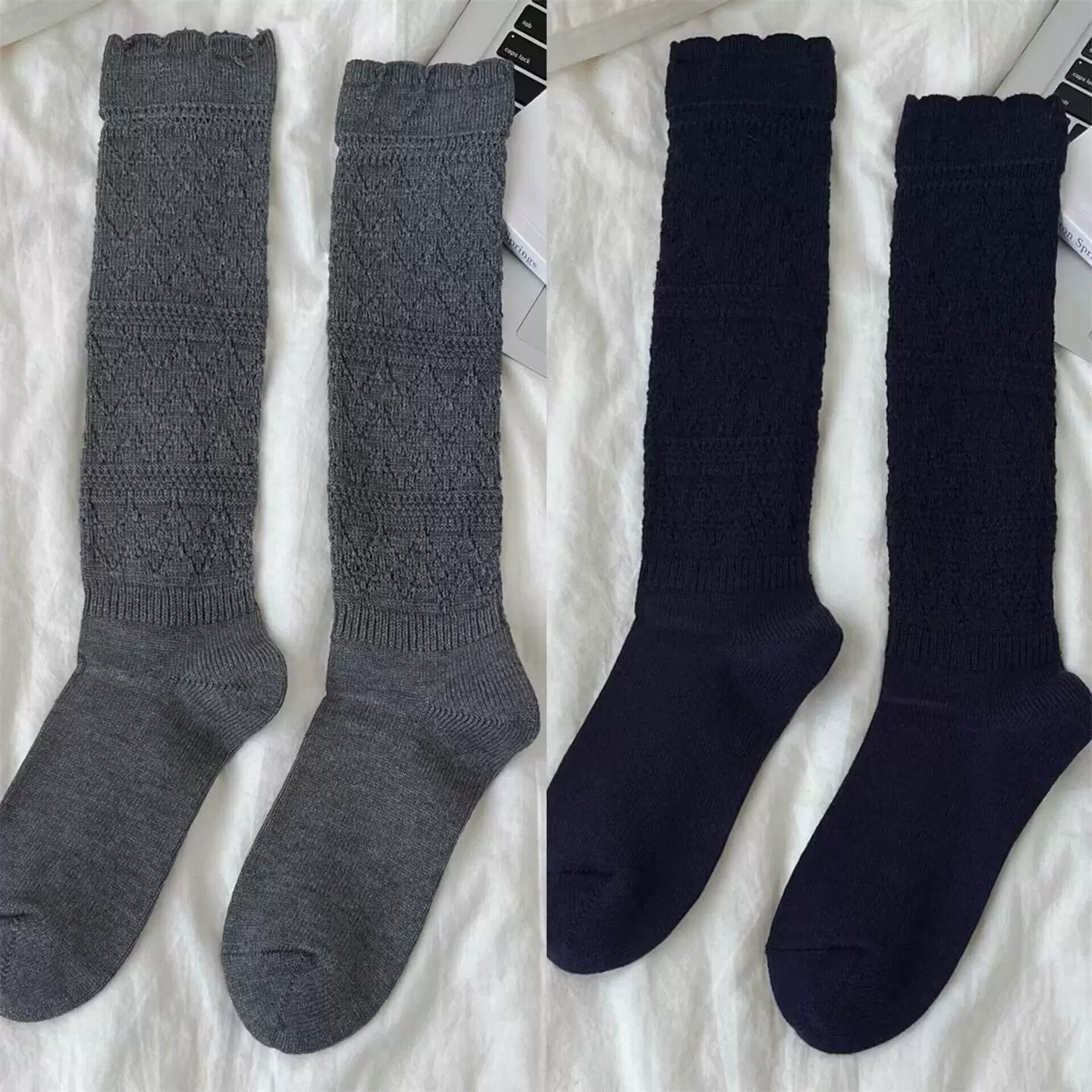 Findszx | Women’s Ballet-Inspired Lace Calf Socks with Textured Knit for Autumn & Winter Wear