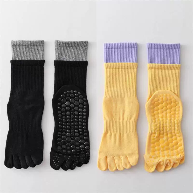 Findszx | Women’s Mid-Calf Five-Toe Yoga Socks with Grip for Pilates, Dance & Indoor Training