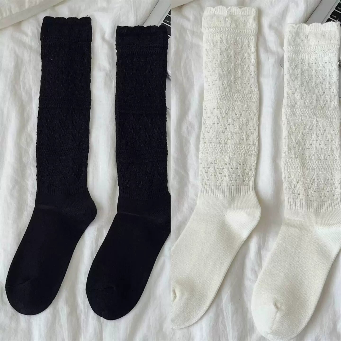 Findszx | Women’s Ballet-Inspired Lace Calf Socks with Textured Knit for Autumn & Winter Wear