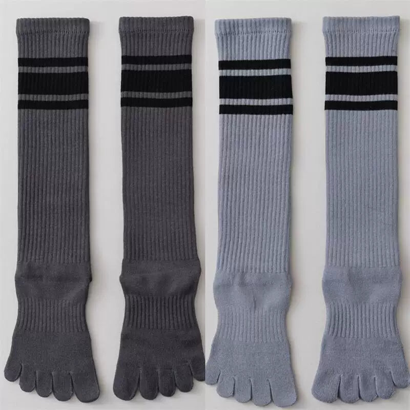 Findszx | Women’s Knee-High Five-Toe Cotton Socks with Striped Design for Spring & Autumn Wear