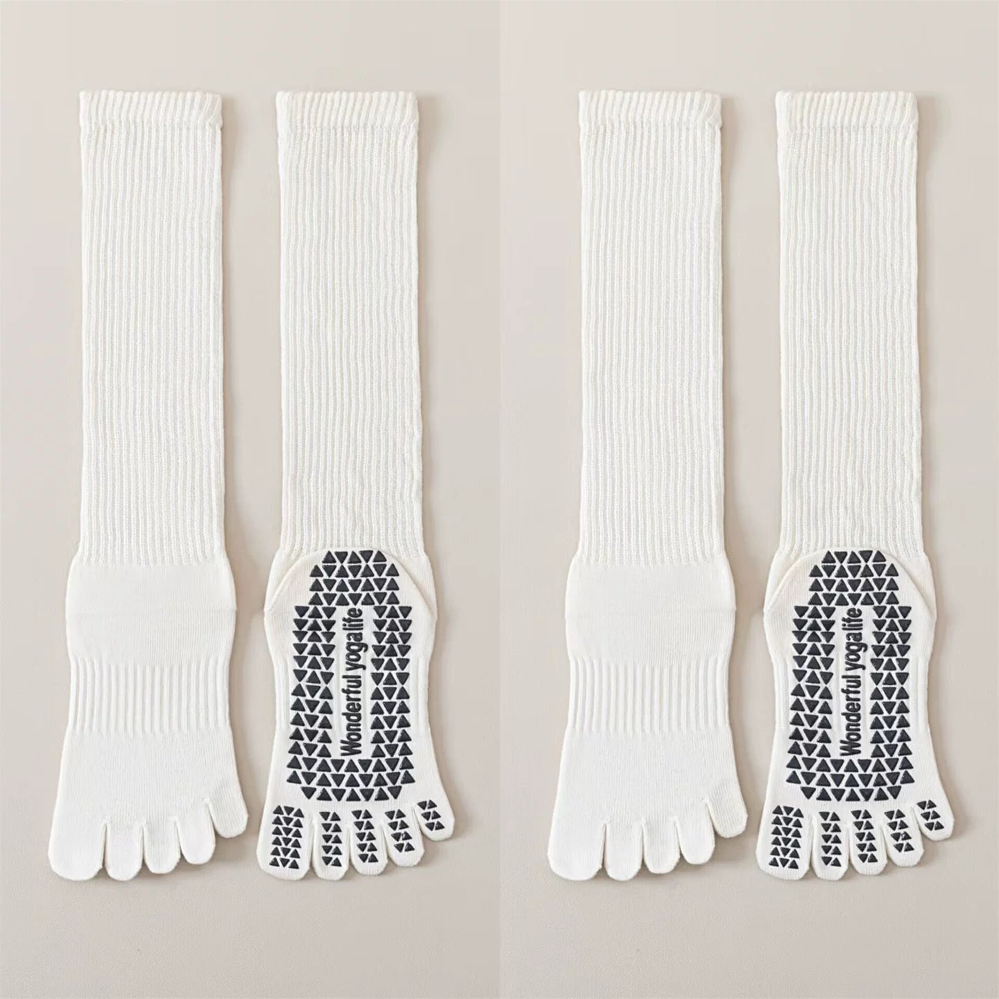 Findszx | Five-Toe Calf Socks in Warm Neutral Tones, Lightweight Design for Yoga & Pilates Wear