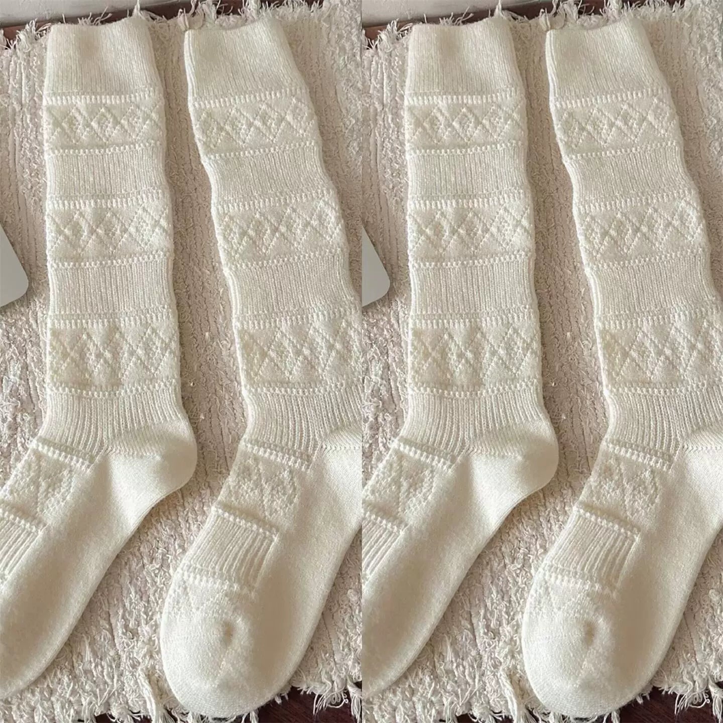 Findszx | Textured Diamond-Pattern Calf Socks for Women, Soft Knit Design, Autumn & Winter Daily Wear