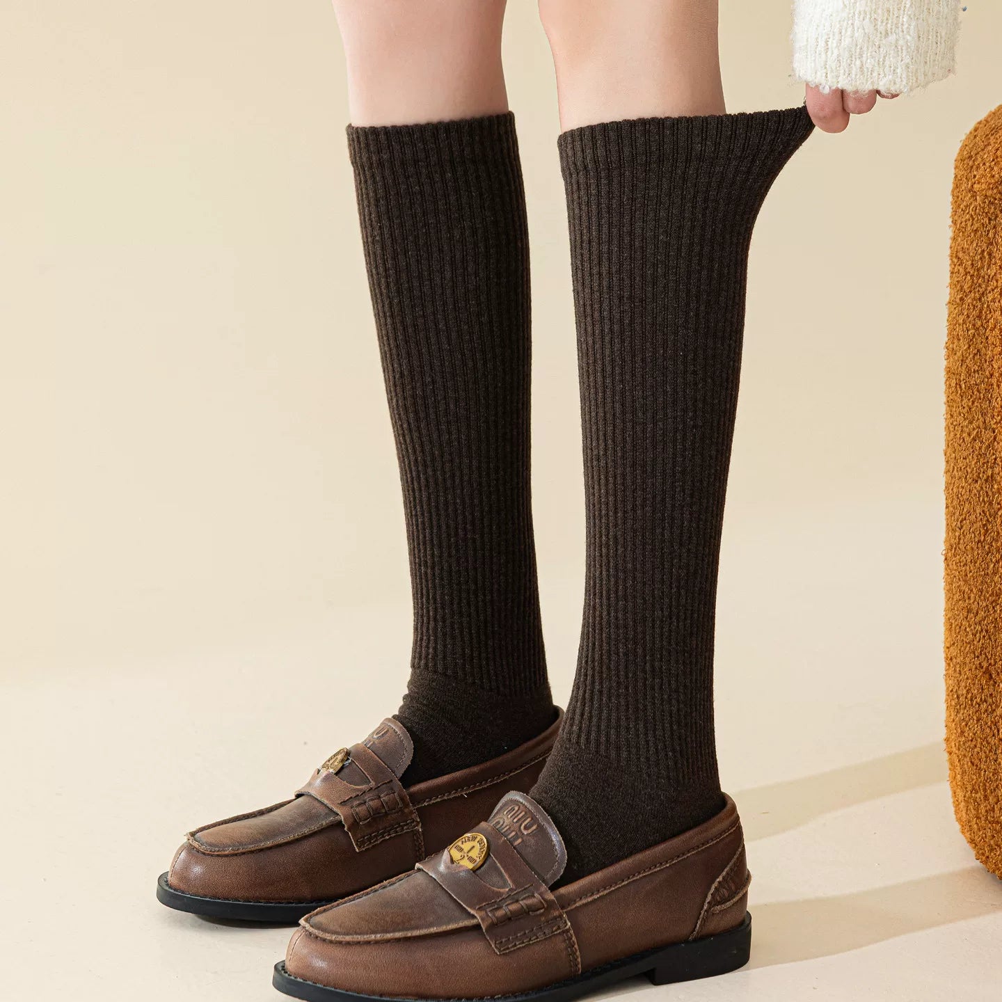 Findszx | Women’s Warm Wool-Blend Knee-High Socks with Striped Design for Autumn & Winter Wear