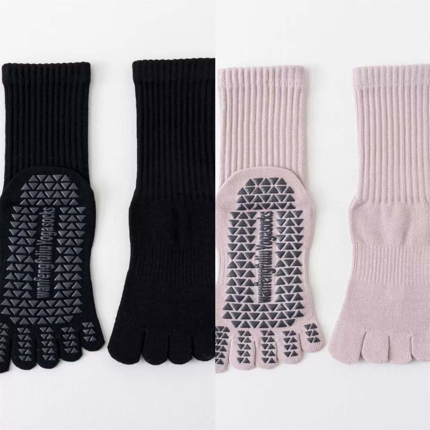 Findszx | Women’s Solid Color Mid-Calf Five-Toe Yoga Socks with Grip for Pilates & Indoor Fitness