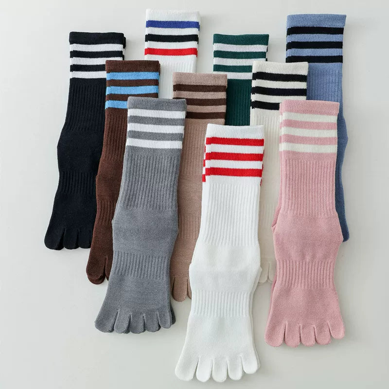 Findszx | Women’s Mid-Calf Split-Toe Five-Toe Cotton Yoga Socks with Grip for Pilates & Indoor Fitness