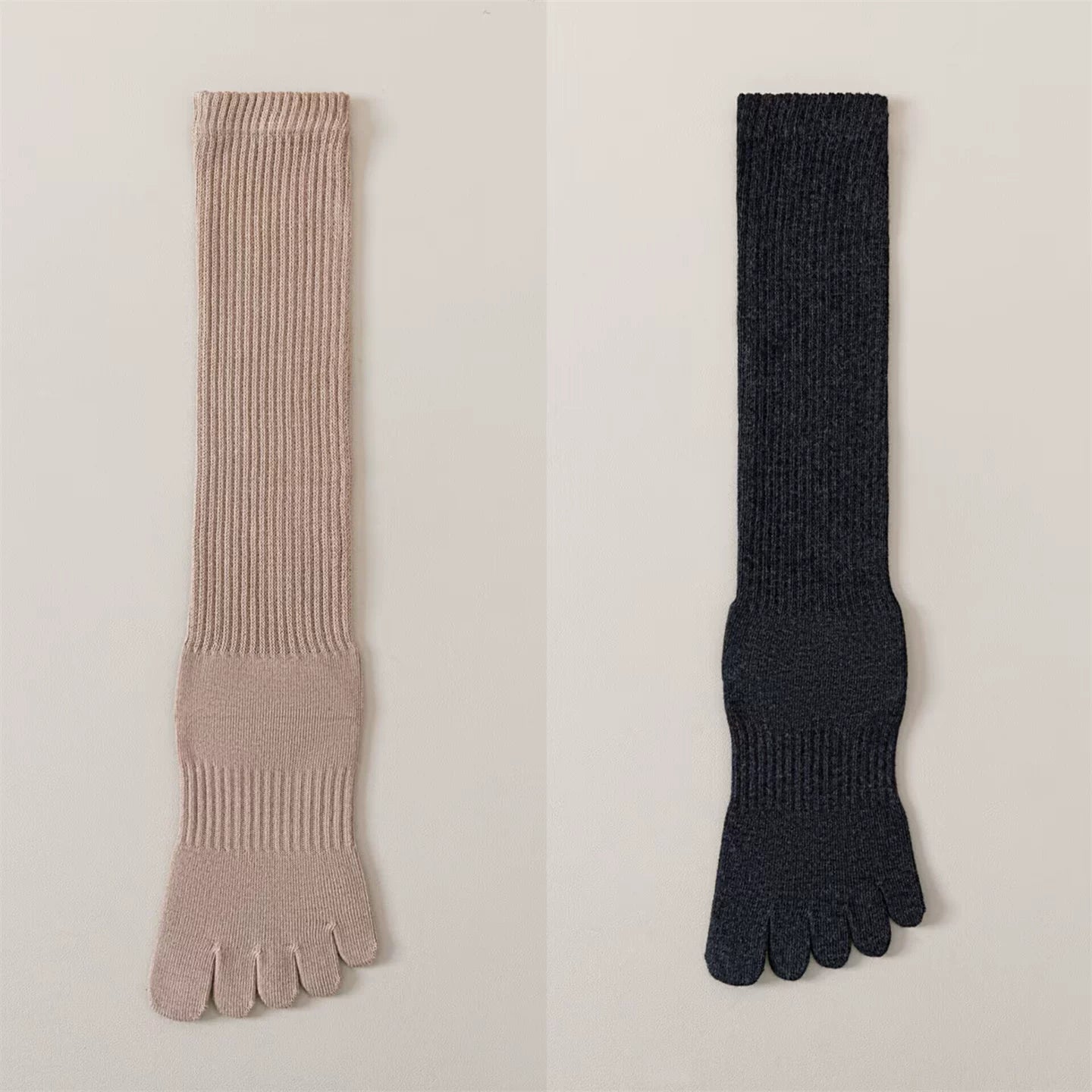 Findszx | Women’s Split-Toe Long Calf Socks in Warm Neutral Tones for Spring & Autumn Styling