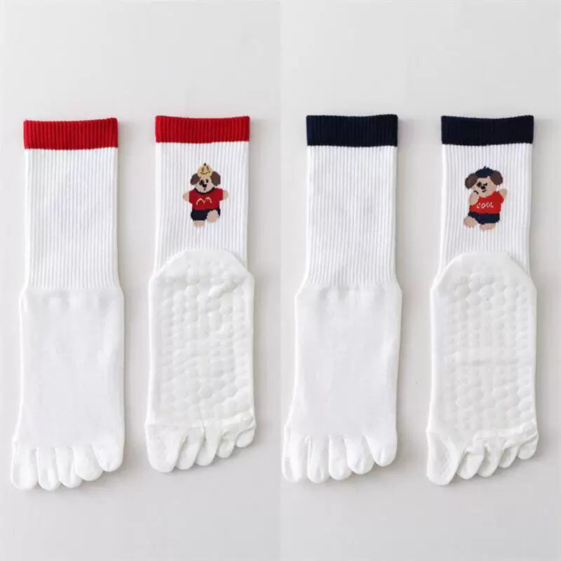 Findszx | Women’s Cartoon-Style Mid-Calf Five-Toe Yoga Socks with Grip for Pilates & Indoor Fitness