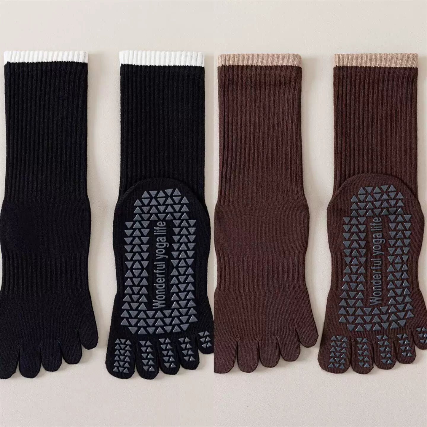 Findszx | Women’s Striped Five-Toe Yoga Socks with Grip for Pilates, Dance & Indoor Fitness