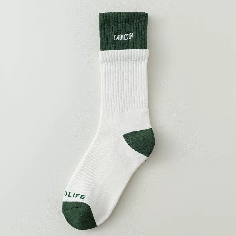 Autumn And Winter Thickened Mid-Tube Socks Double-Layer Spliced Long Socks For Women Korean Version Ins Trendy Brand Double Ruffled Letter Cotton Socks