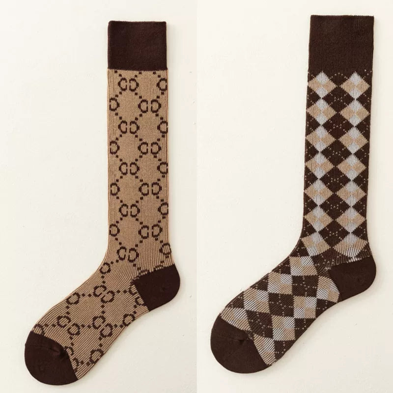 Findszx | Women’s Letter-Detail Calf Cotton Socks with Double-Knit Texture for Autumn & Winter Wear