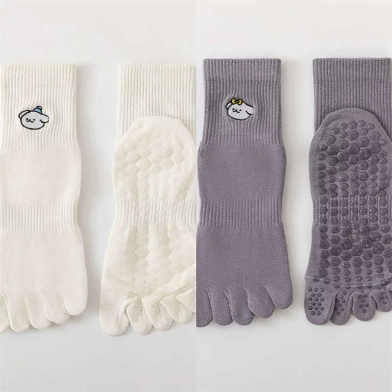 Findszx | Women’s Mid-Calf Five-Toe Cotton Yoga Socks with Grip for Pilates & Indoor Training