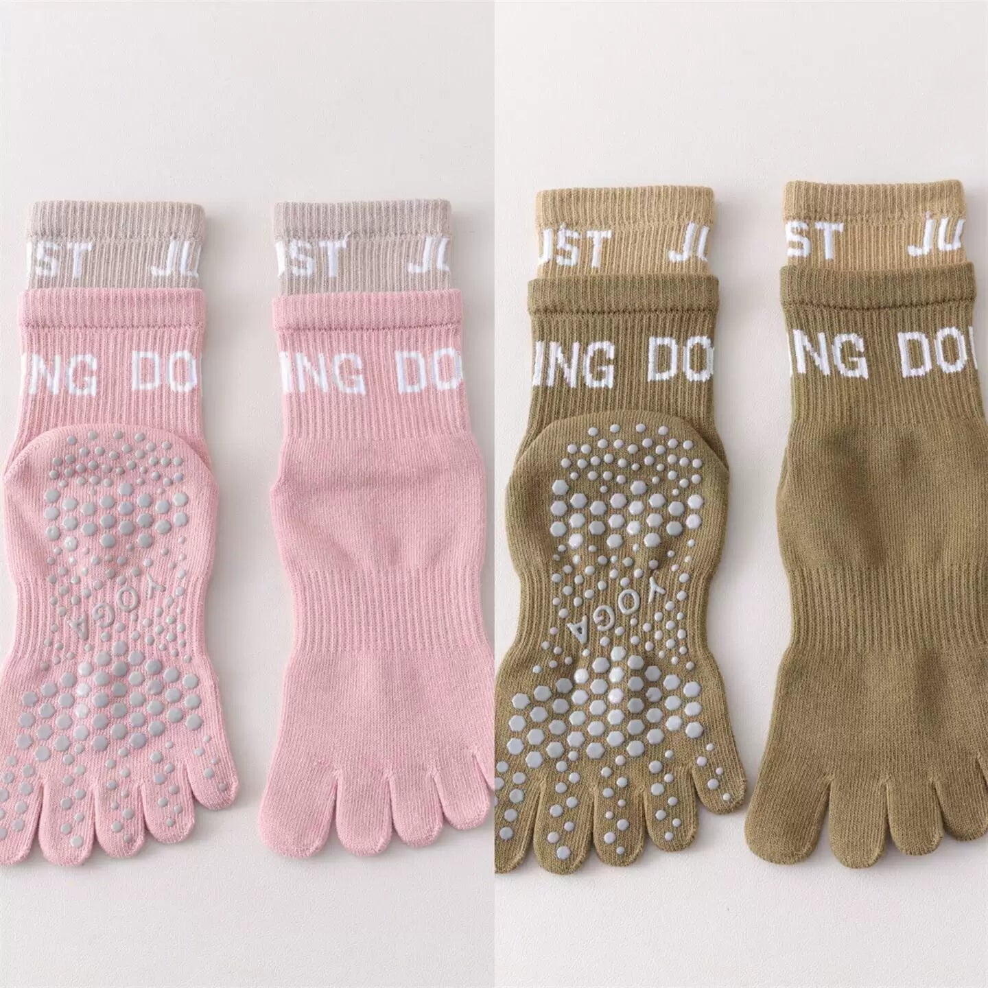 Findszx | Women’s Color-Block Mid-Calf Five-Toe Yoga Socks with Grip for Pilates & Indoor Fitness