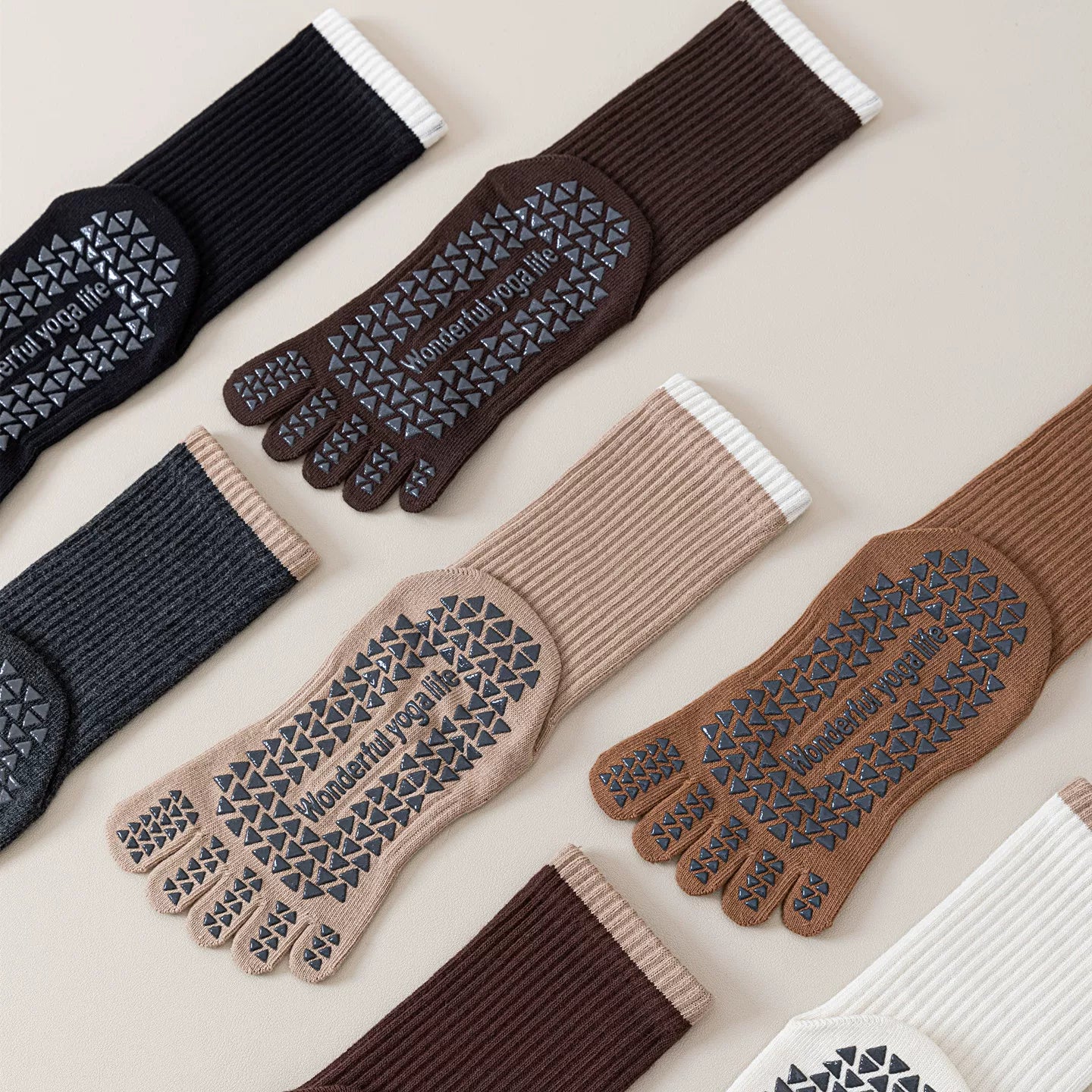 Findszx | Women’s Striped Five-Toe Yoga Socks with Grip for Pilates, Dance & Indoor Fitness