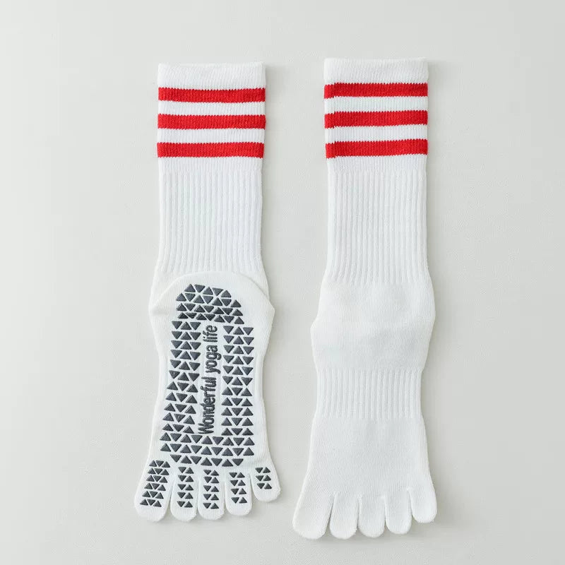 Findszx | Women’s Mid-Calf Split-Toe Five-Toe Cotton Yoga Socks with Grip for Pilates & Indoor Fitness