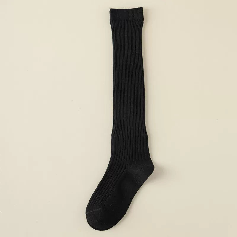 Findszx | Women’s White Long Calf Pile Socks with Vertical Stripe Texture for Spring & Summer Wear