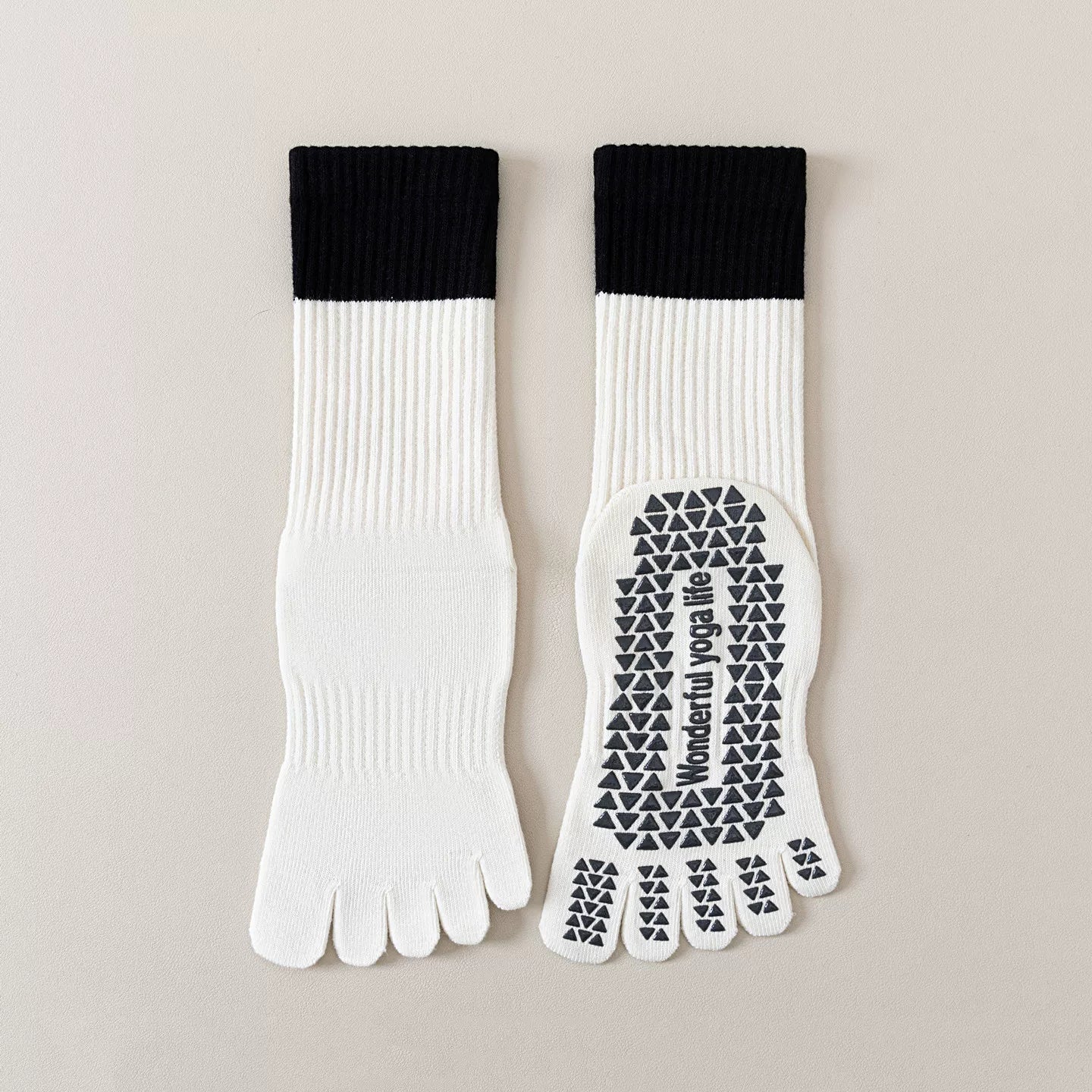 Findszx | Women’s Color-Block Mid-Calf Five-Toe Yoga Socks with Grip for Pilates & Indoor Fitness