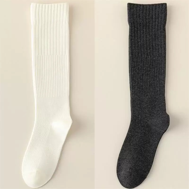 Findszx | Women’s Striped Knee-Length Cotton Socks with Seamless Knit for Spring & Autumn Wear