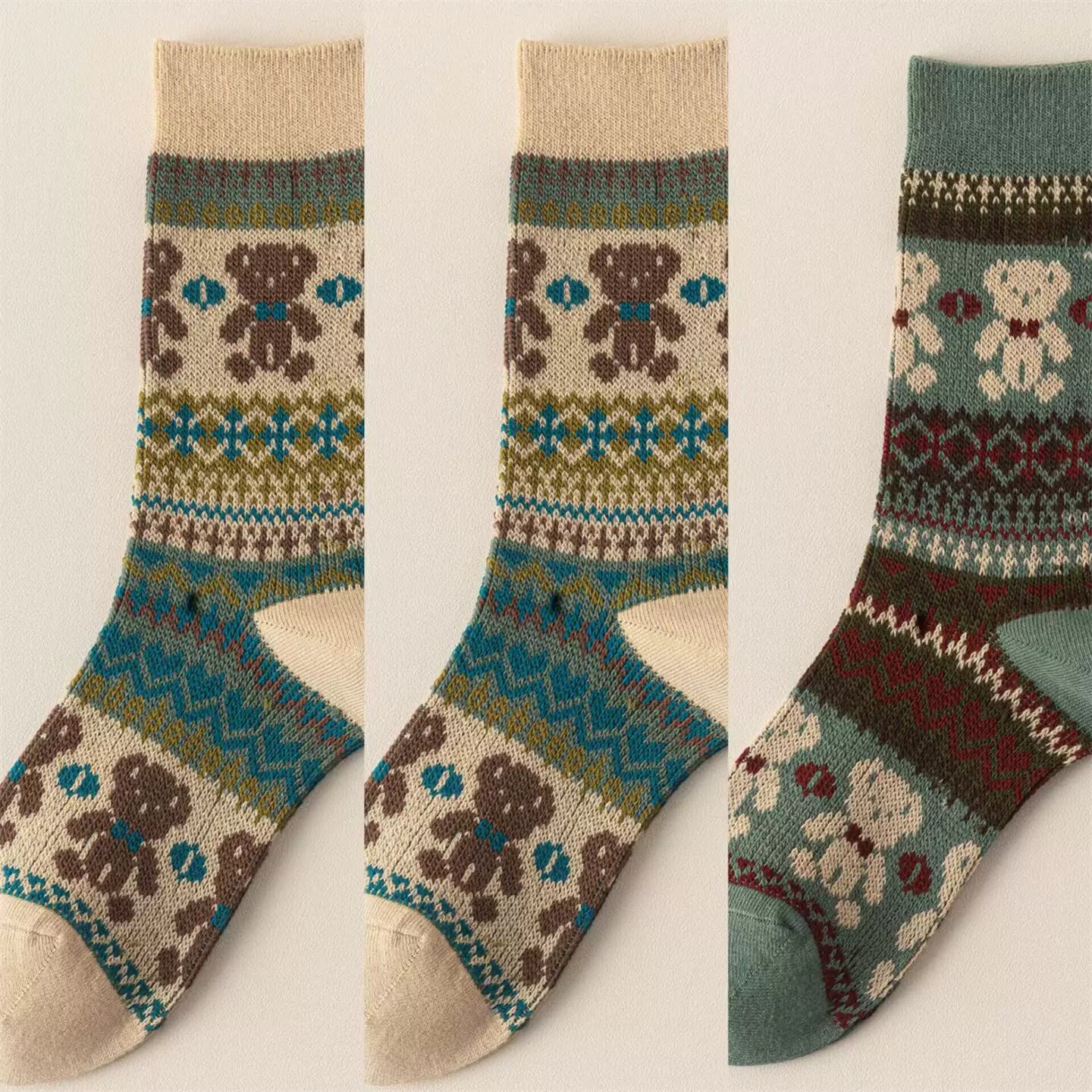 Findszx | Double-Knit Mid-Calf Cotton Socks for Women, Reversible Style, Autumn & Winter Everyday Wear