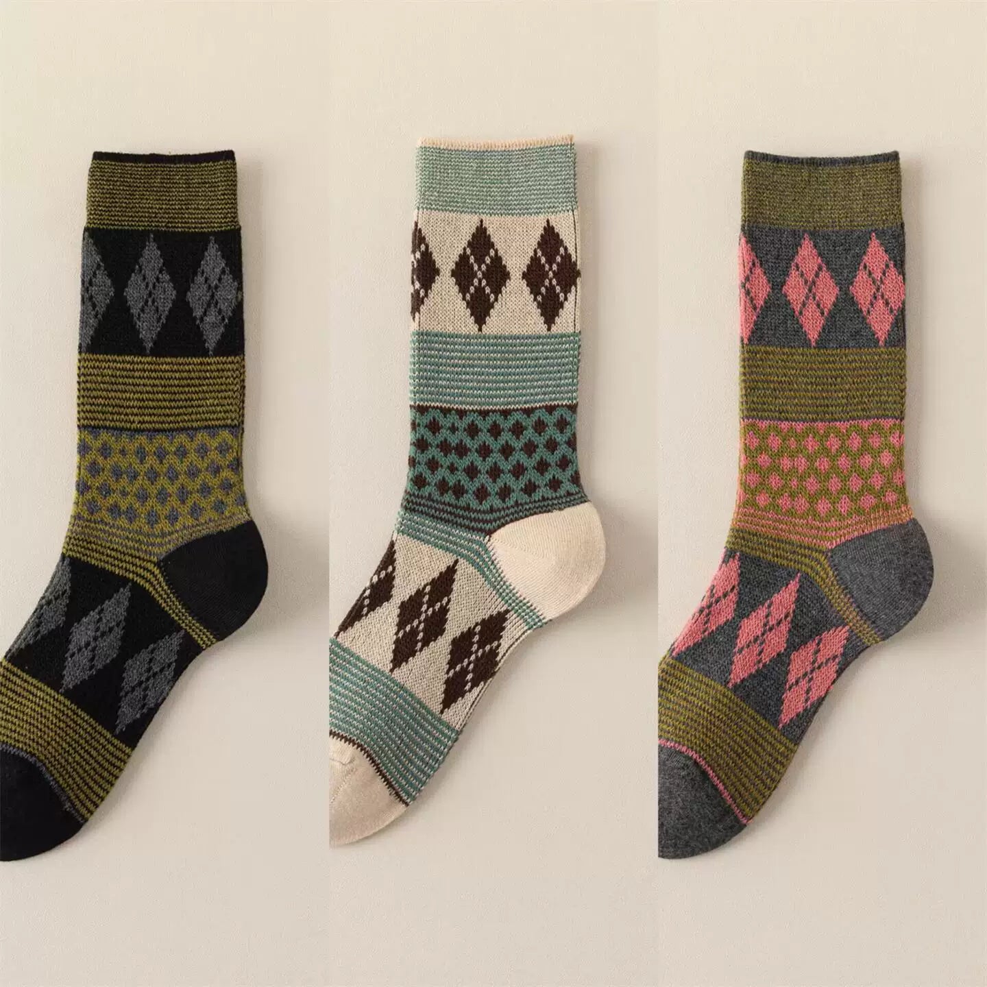 Findszx | Women’s Double-Knit Mid-Calf Cotton Socks with Soft Pile Texture for Spring & Autumn Wear