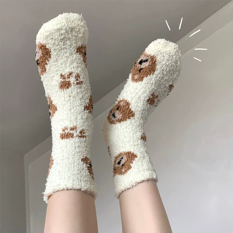 Findszx | Soft Plush Mid-Calf Home Socks for Women, Cozy Cartoon Design, Winter Indoor Wear