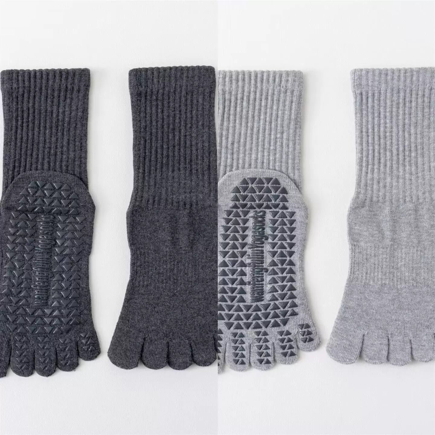 Findszx | Women’s Solid Color Mid-Calf Five-Toe Yoga Socks with Grip for Pilates & Indoor Fitness