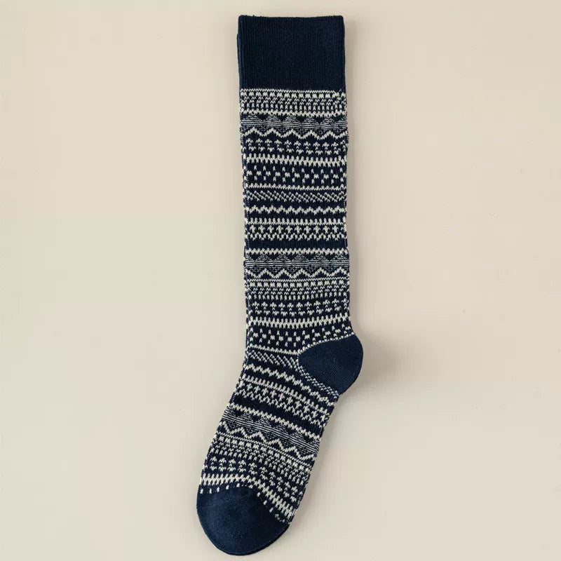 Findszx | Women’s Retro-Inspired High Cotton Socks with Double-Knit Design for Autumn & Winter Wear