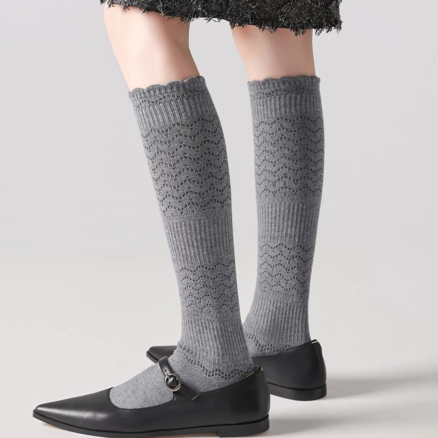 Findszx | Women’s Merino Wool Lace Calf Socks with Open-Knit Texture for Everyday Fashion Wear