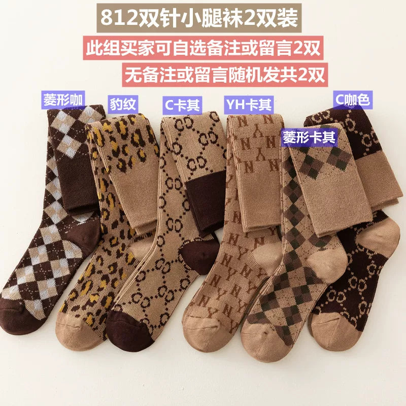 Findszx | Women’s Letter-Detail Calf Cotton Socks with Double-Knit Texture for Autumn & Winter Wear