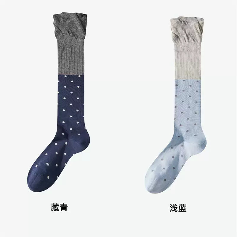 Findszx | Women’s Ballet-Inspired Lace Mid-Calf Cotton Socks with Polka Dot Detail for Spring & Summer Wear