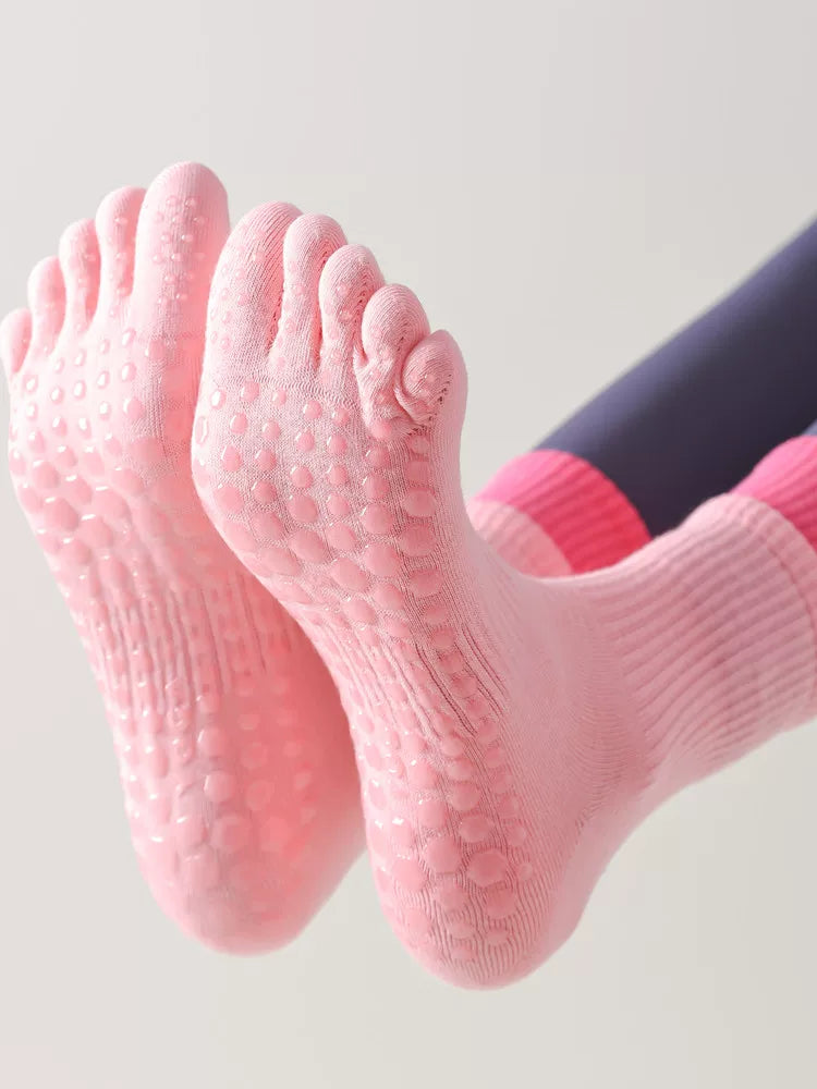 Findszx | Women’s Mid-Calf Five-Toe Yoga Socks with Grip for Pilates, Dance & Indoor Training