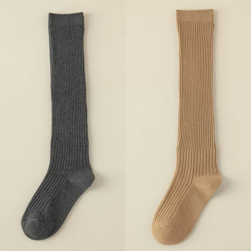 Findszx | Women’s White Long Calf Pile Socks with Vertical Stripe Texture for Spring & Summer Wear