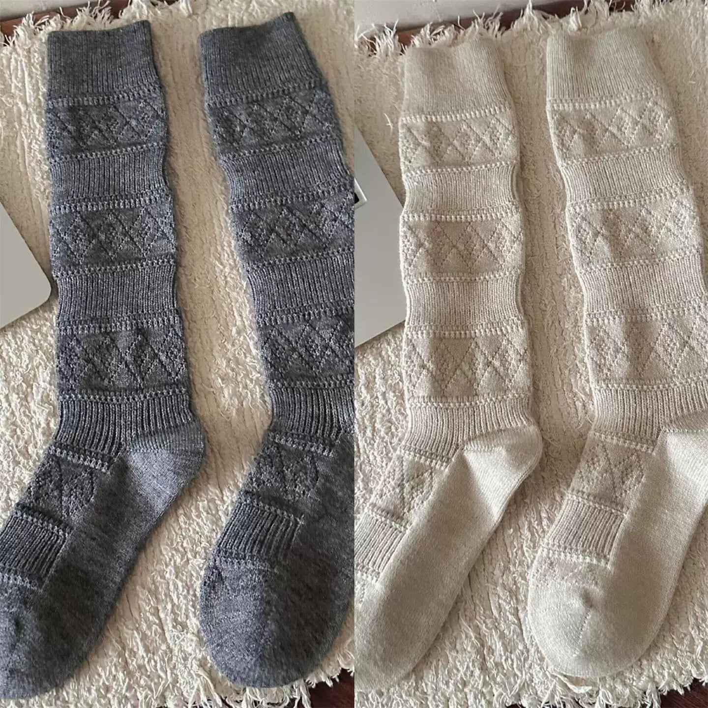 Findszx | Textured Diamond-Pattern Calf Socks for Women, Soft Knit Design, Autumn & Winter Daily Wear