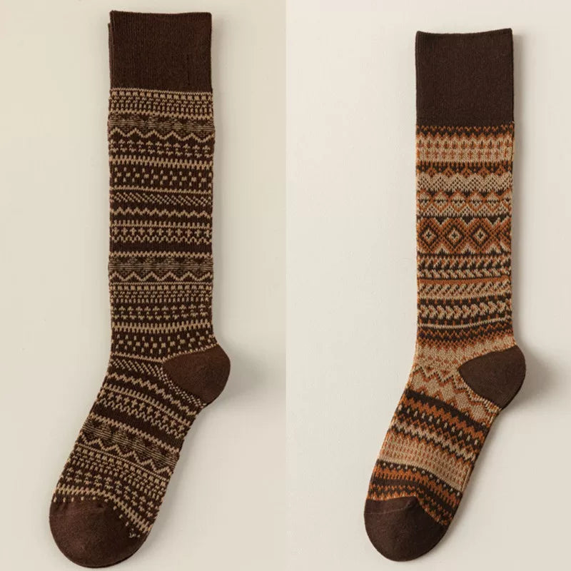 Findszx | Women’s Retro-Inspired High Cotton Socks with Double-Knit Design for Autumn & Winter Wear