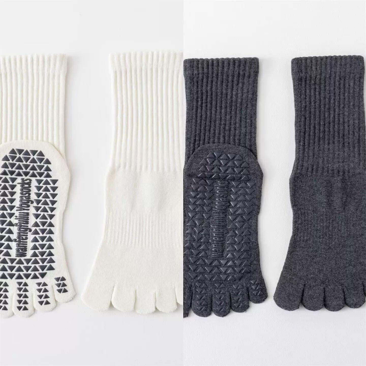 Findszx | Women’s Solid Color Mid-Calf Five-Toe Yoga Socks with Grip for Pilates & Indoor Fitness