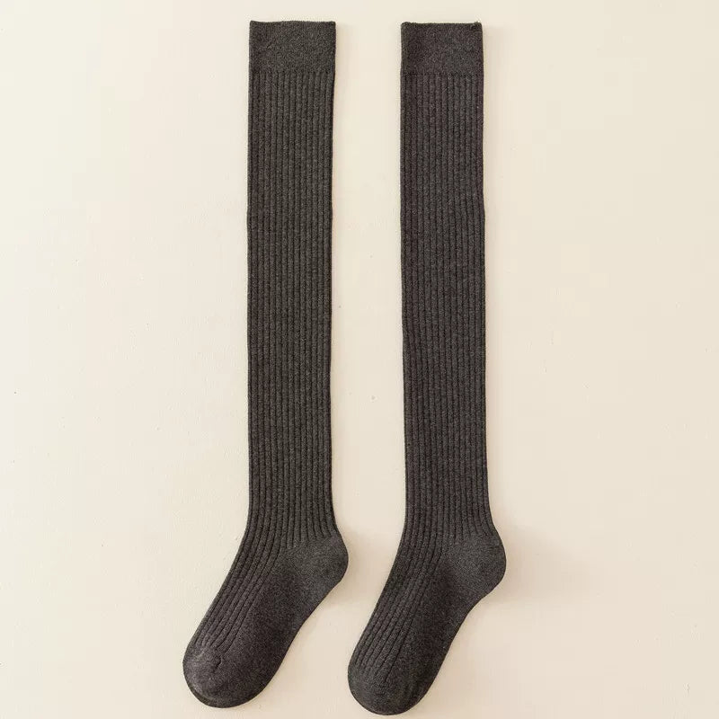 Autumn And Winter Ballet Wide Calf Socks For Women, Korean Version Jk Thickened Long Over-The-Knee Socks, Slim Vertical Strips, Non-Slip High Socks, Cotton