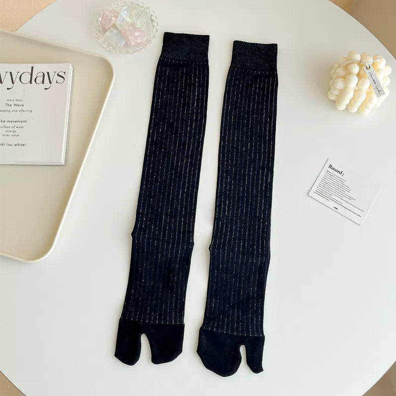 Findszx | Women’s Two-Toe Mid-Calf Socks with Vertical Stripe Detail for Spring & Summer Wear