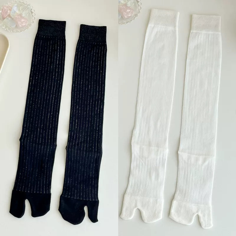 Findszx | Women’s Two-Toe Mid-Calf Socks with Vertical Stripe Detail for Spring & Summer Wear