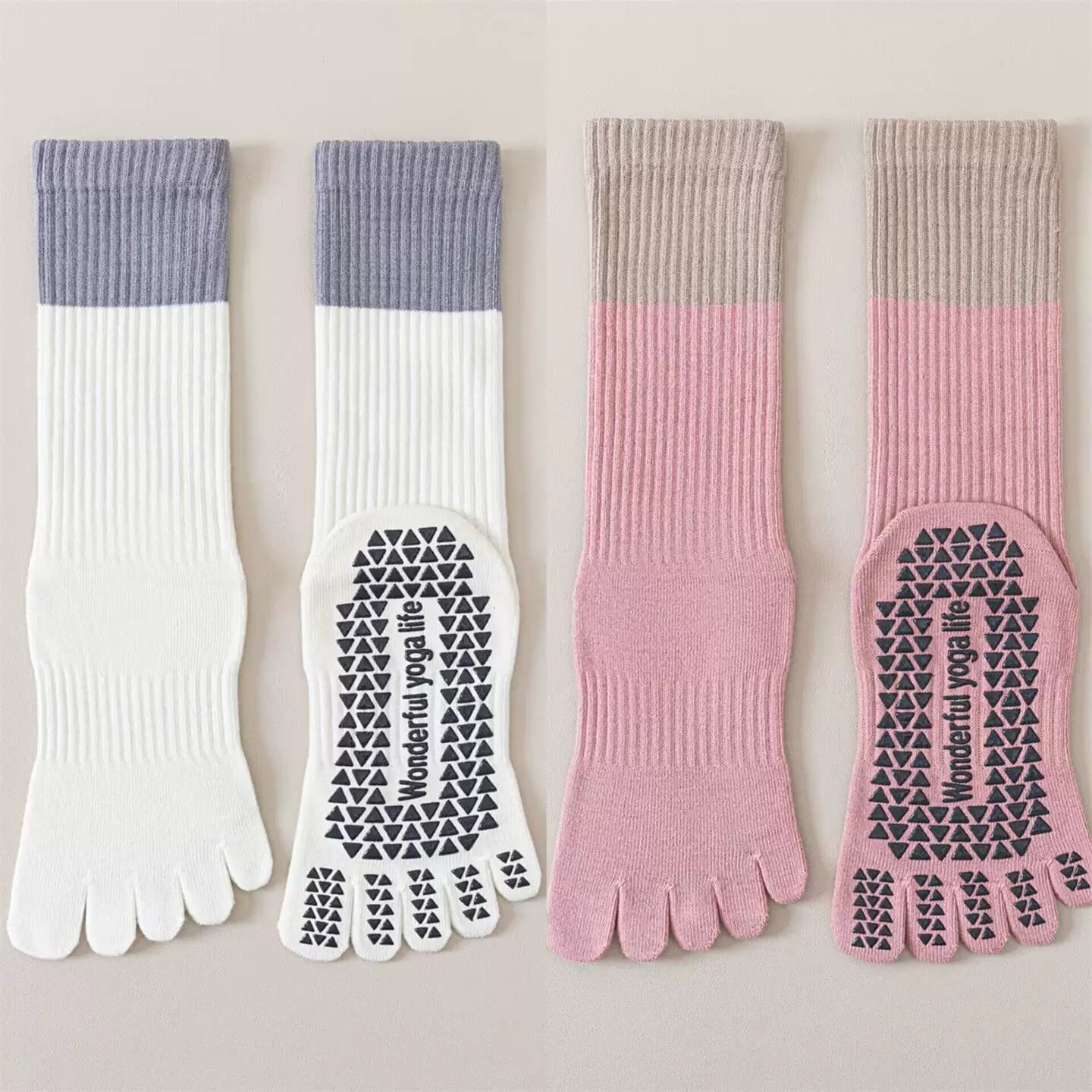 Findszx | Women’s Color-Block Mid-Calf Split-Toe Yoga Socks with Grip for Pilates & Indoor Fitness