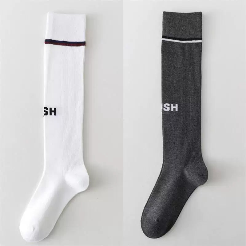 Findszx | Letter Detail Mid-High Calf Socks for Women, Striped Knit Design, Versatile Everyday Style