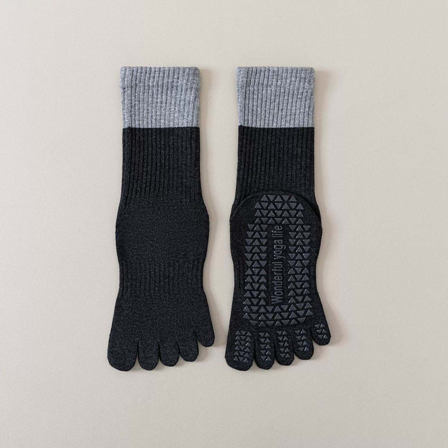 Findszx | Women’s Color-Block Mid-Calf Five-Toe Yoga Socks with Grip for Pilates & Indoor Fitness