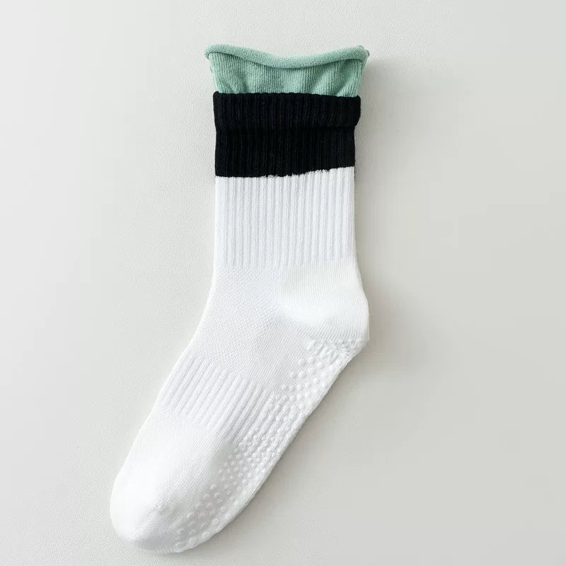 Findszx | Women’s Color-Block Mid-Calf Yoga Socks with Silicone Grip for Pilates & Indoor Fitness