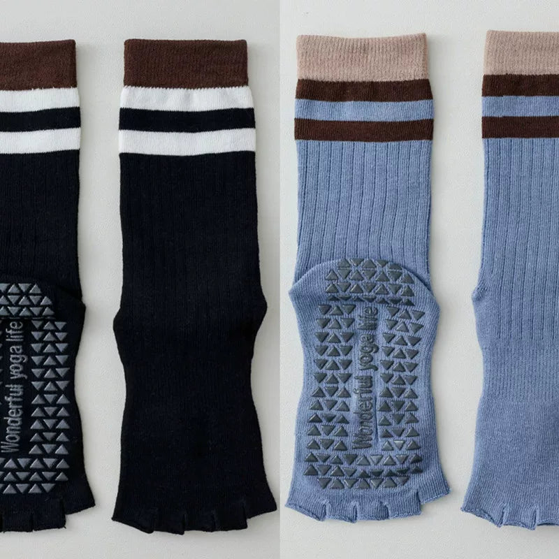 Findszx | Women’s Open-Toe Mid-Calf Five-Toe Yoga Socks with Grip for Pilates, Dance & Indoor Fitness