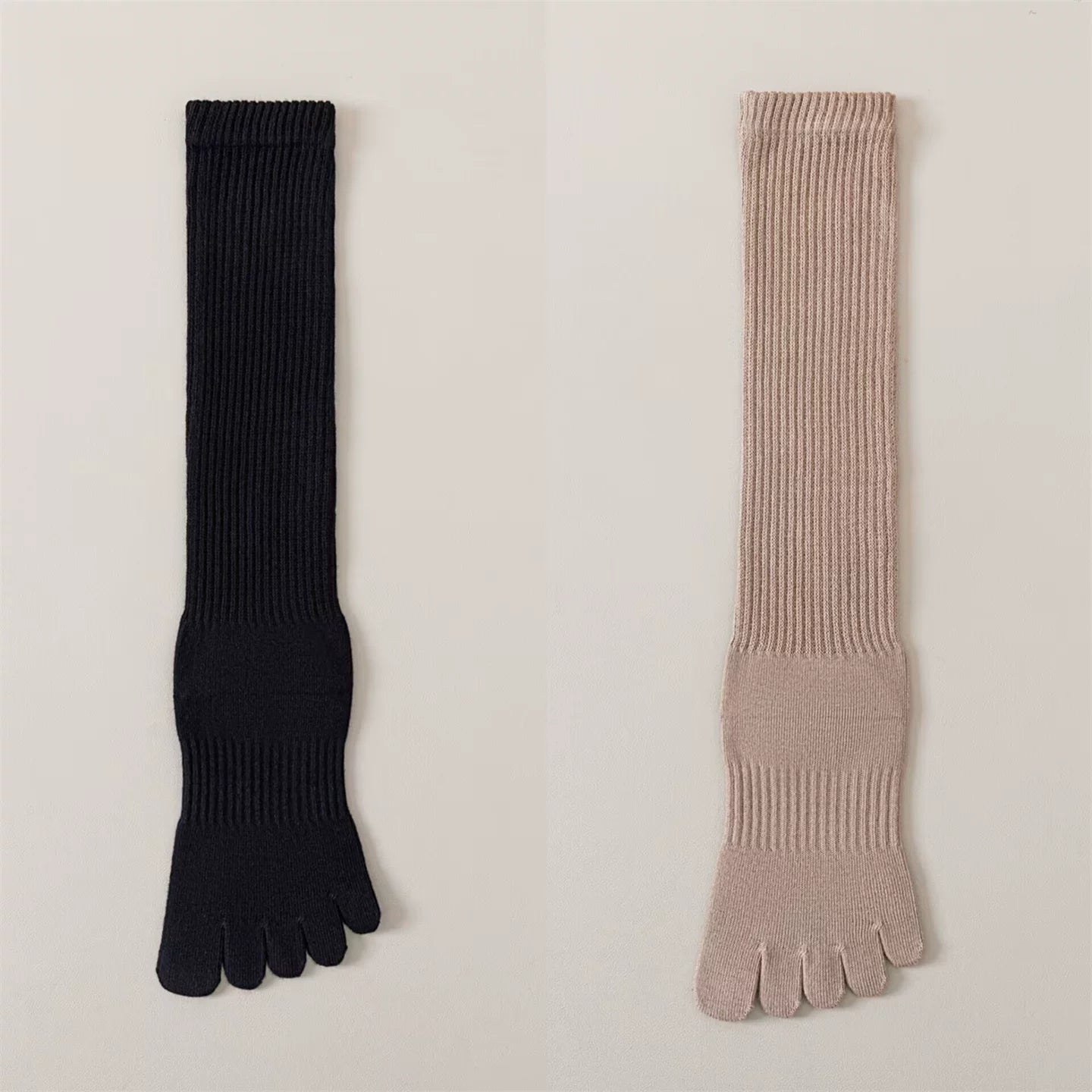 Findszx | Women’s Split-Toe Long Calf Socks in Warm Neutral Tones for Spring & Autumn Styling